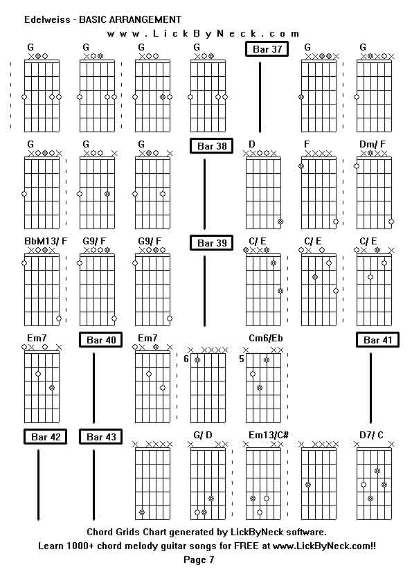 Chord Grids Chart of chord melody fingerstyle guitar song-Edelweiss - BASIC ARRANGEMENT,generated by LickByNeck software.